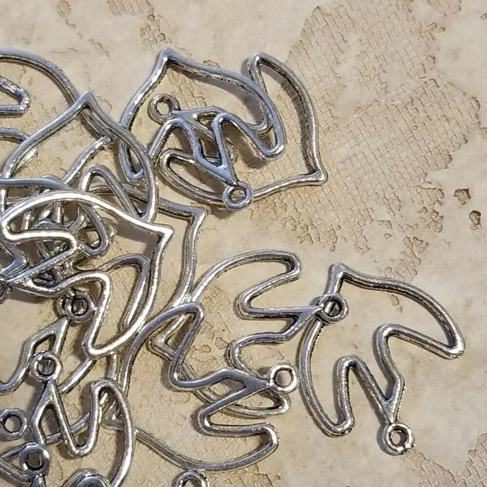 10 Antiqued Silver Pewter Dove of Peace Cutout 19x18mm Drops Charms
